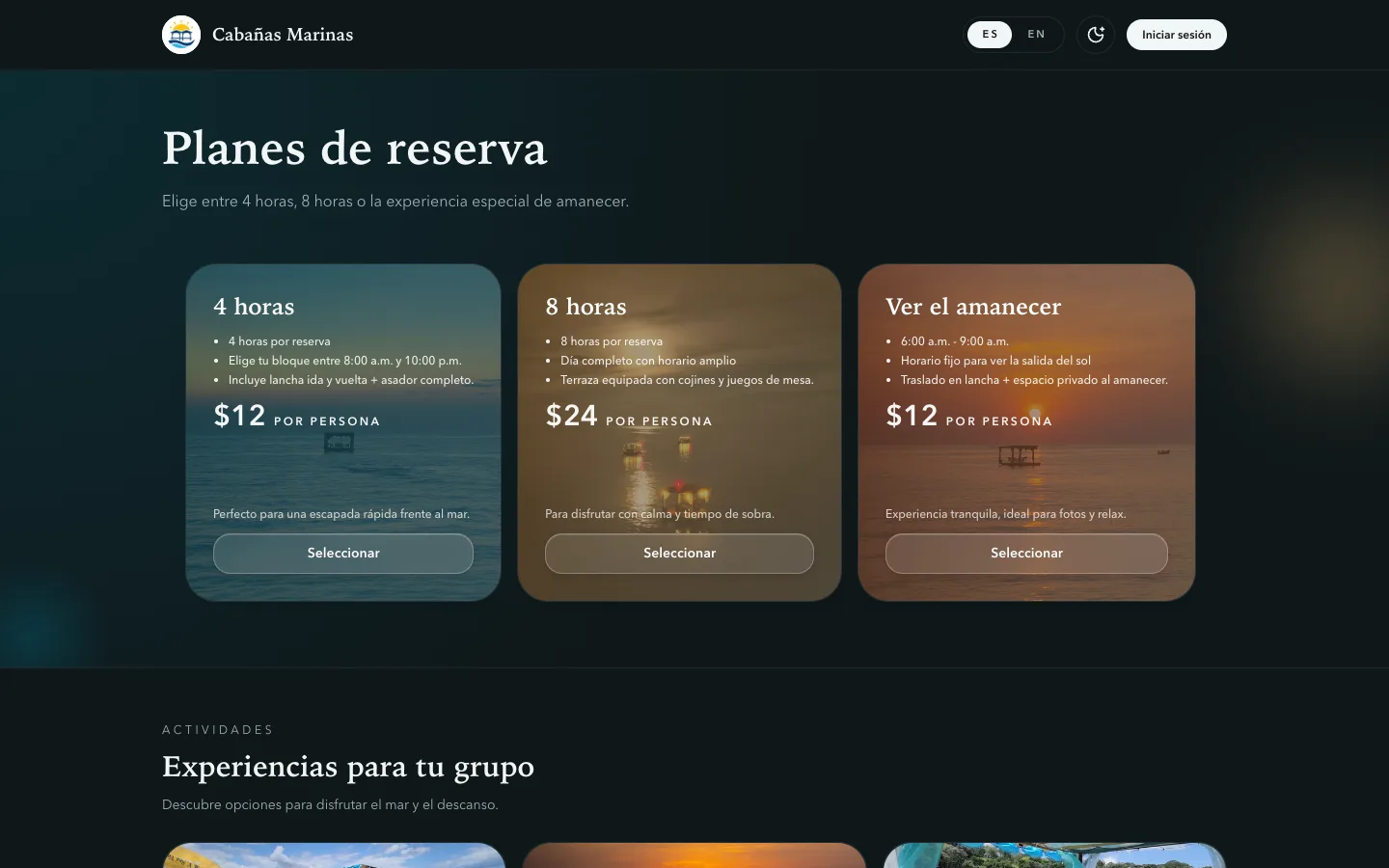 Cabañas Marinas Web preview
